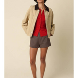 Harper Beige Cropped Utility Jacket with Contrast Collar