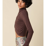 Rowan Asymmetrical Cutout Turtleneck Top - Brown