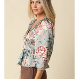 Rosalie Vintage Floral Satin Peplum Blouse