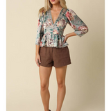 Rosalie Vintage Floral Satin Peplum Blouse