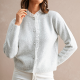 Colette Ruffle Trim Button Front Cardigan - H Grey