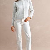 Colette Ruffle Trim Button Front Cardigan - H Grey