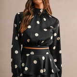 Marlowe Polka Dot Satin Mock Neck Crop Top