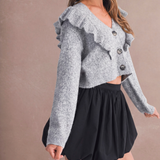 Briar Ruffle Shoulder Cropped Cardigan - H Grey