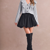 Briar Ruffle Shoulder Cropped Cardigan - H Grey