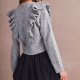 Briar Ruffle Shoulder Cropped Cardigan - H Grey