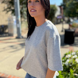 Heather Gray Double Knit Drop Shoulder Basic Top