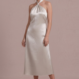 Ivory Satin Knot Halter Midi Dress