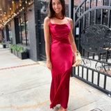 Lainey Asymmetrical Cowl Neck Midi Dress - Wine Red