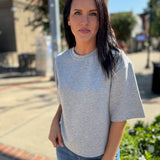 Heather Gray Double Knit Drop Shoulder Basic Top