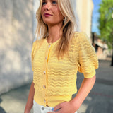 Textured Knit Short Puff Sleeve Top - Yellow