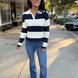 Navy White Stripe Hem Sweater
