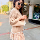 Angelina Cuff Slit Crew Neck Sweater