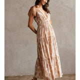 Beige/Apricot Floral Mini Sequins Maxi Dress