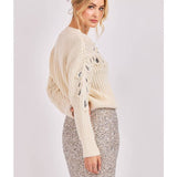 Ivory Silver Monroe Leaf Cutout Embellished Sweater