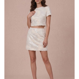 Ivory Shimmer Fringe Sequin Crop Top