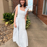 Blue Wallpaper Floral Print Tiered Midi Dress