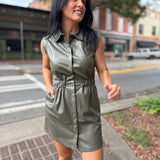 Pine Luxe Sleeveless Faux Leather Dress