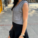 Charcoal Cable Knit Button Down Sweater Vest