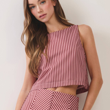 Maribel Striped Boatneck Sleeveless Crop Top