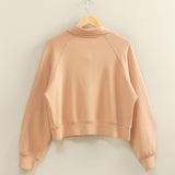 Dark Taupe Double Knit Half Zip High Neck Collar Sweatshirt