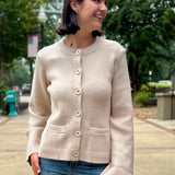 Oatmeal Flared Cuff Crewneck Cardigan Sweater