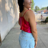 Ombre Satin Tie Shoulder Crop Top