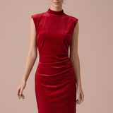 Ruby Velvet Mock Neck Shirred Mini Dress