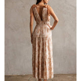 Beige/Apricot Floral Mini Sequins Maxi Dress