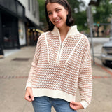 Oatmeal Open Knit Quarter-Zip Pullover Sweater
