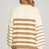 Long Sleeve Striped Sweater Top - Taupe