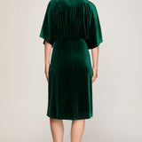 Kimono Sleeve V Neck Velvet Midi Dress - Green