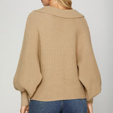 Collared Dolman Sleeve Ribbed Sweater - Taupe