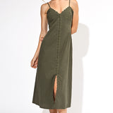 Millie Embroidered Midi Slip Dress - Olive