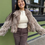 Taupe Ladylike Energy Two Tone Faux Fur Jacket