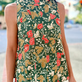 Sleeveless Flower and Leaves Tie Back Top