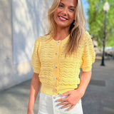 Textured Knit Short Puff Sleeve Top - Yellow