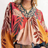 Patterned Blouse with V-Neck Detail - Yellow