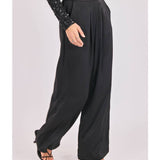 Black Romy Satin Pleated Pant