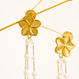 Thalina 18K Gold Flower Pearl Dangle Earrings