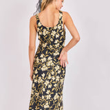 Black Multi Gala Cowl Neck Floral Bias Midi Dress
