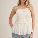 Dreamy Layers Tiered Ruffle Babydoll Cami - Natural
