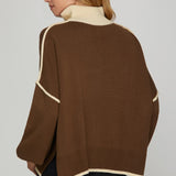 Long Sleeve Half Zip Sweater - Brown