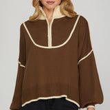 Long Sleeve Half Zip Sweater - Brown
