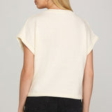 Drop Short Sleeve Puppy Knit Sweater Top - Cream