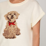 Drop Short Sleeve Puppy Knit Sweater Top - Cream