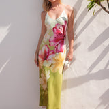 Cecilia Maxi Slip Dress - Lime Multi