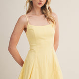 Sweet Breeze Square Neck Tiered Ruffle Mini Dress - Lemon Sherbet