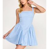 Blue Poplin Back Ribbon Mini Dress