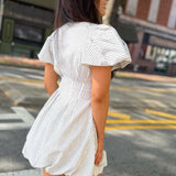 Uptown Flutter Pinstripe Mini Dress